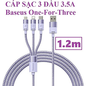 Cáp sạc đa năng 3 đầu 3.5a Usb to M+i+C dây dù siêu bền 1.2m Baseus One For ThreeCB000030 _ Hàng chính hãng