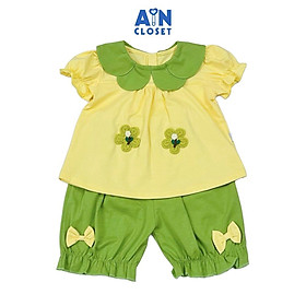 Bộ quần áo Ngắn bé gái họa tiết Cánh Hoa Vàng Xanh Thun cotton - AICDBGPI9OIK - AIN Closet