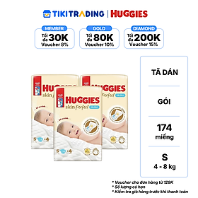 Combo 3 gói Tã/bỉm dán sơ sinh Huggies Skin Perfect S 54+4 miếng với 2 vùng thấm giảm kích ứng da