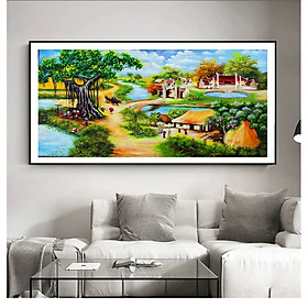 Tranh Sơn dầu Phong cảnh Làng quê Việt Nam nghệ thuật. , Khung hợp nhôm chống ẩm, bền, đẹp, nhiều kích thước. Phù hợp nhiều không gian sang trọng