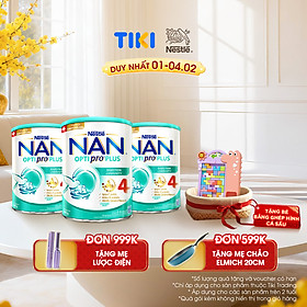 Bộ 3 lon Sữa bột Nestlé NAN OPTIPRO PLUS 4 800g/lon với 5HMO Giúp tiêu hóa tốt + Tăng cường đề kháng (Bé 2-6 tuổi) - Tặng Bảng ghép hình cá sấu có ốp lưng i