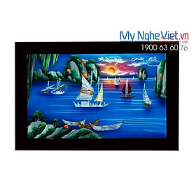 Mua Tranh sơn mài Thuận Buồm Xuôi Gió cẩn nổi xanh MNV-TSM699