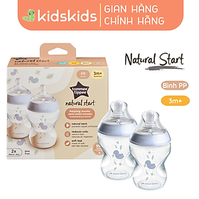 Bình Sữa PP Ty Siêu Mềm Tự Nhiên Tommee Tippee Natural Start 260ml, Núm Ty Của Bình 3-6 Tháng, Xanh Dương - Hồng (Bình Đôi)