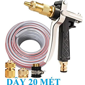 Vòi Xịt️Evoucher Bộ dây vòi xịt nước rửa xe, tưới cây , tăng áp 3 lần, loại 20m 206319 đầu đồng, cút đồng+ đai
