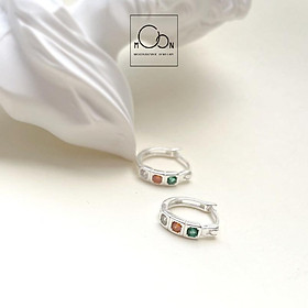 Khuyên tai bạc moonsilver, bông tai bạc tròn đính đá 3 màu sắc màu đẹp