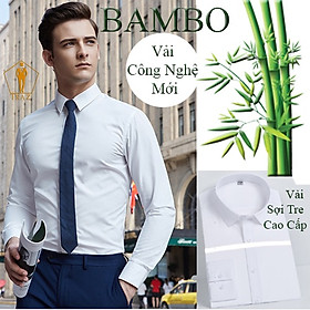 Áo Sơ Mi Nam Màu Trắng, Xanh Trơn Dài Tay Vải Sợi Tre Bambo Cao Cấp