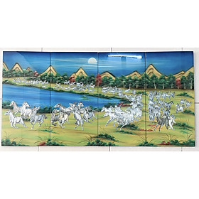 Mua Bộ Tranh sơn mài 4 tấm - BÁCH MÃ ĐỒ BỘ - Size 80X160CM - Khảm cừ cao cấp
