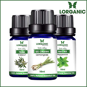 Combo Tinh Dầu Sả Chanh Lorganic + Bạc Hà Lorganic + Tràm Lorganic (10ml / Chai)