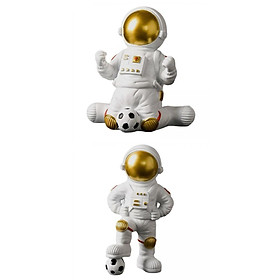 2 Pieces Astronaut Statue Ornaments Sculpture Resin Gift Home Decoration
