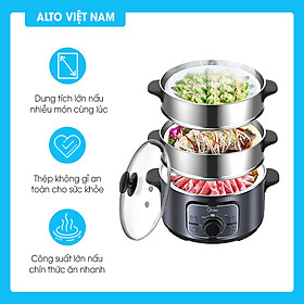 Nồi hấp điện MIDEA MZ-ZG26Easy401 3 ngăn hấp dung tích 10 lít - Hàng chính hãng