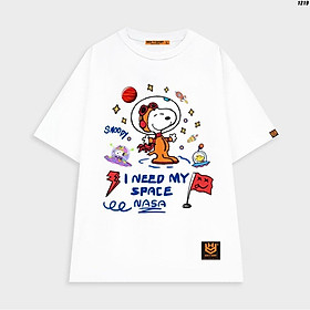 Áo thun tay lỡ áo phông trơn unisex phom rộng trẻ trung in hình chó Snoopy Dog và chữ I Need My Space Nasa