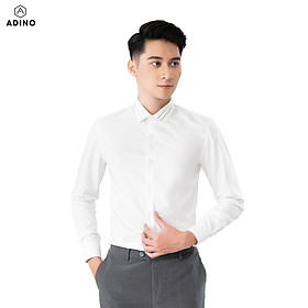 Áo sơ mi nam tay dài ADINO màu trắng kem hoạ tiết thêu cổ vải sợi sồi modal dáng slimfit trẻ trung S149