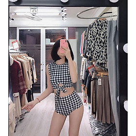 Freeship Bikini hai mảnh caro kín đáo đẹp mặc đi biển đi bơi hot