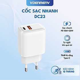 Mua Cốc Sạc Nhanh PD 18W + 20W VDENMENV DC23 (3A) Vỏ Nhựa ABS Chống Cháy Nổ  Tự Ngắt Khi Quá Tải  2 Đầu USB và Type-C - Hàng Chính Hãng