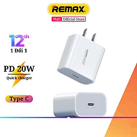 Củ sạc nhanh 1 cổng Remax RP-U97 sạc nhanh 20w cho 13 pro max trở xuống Bảo hành 12 tháng 1 đổi 1 - Hàng Chính Hãng