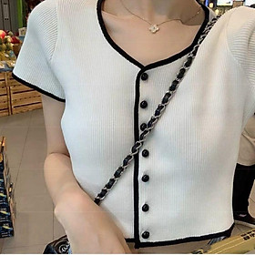 áo croptop phối viền nút thật