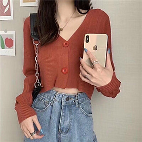 Áo cardigan 2 cúc dáng croptop len mềm xinh xắn