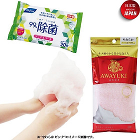 Mua Combo khăn tắm tạo bọt mềm mại Awayuki + Khăn ướt khử trùng  không mùi  không cồn - nội địa Nhật Bản
