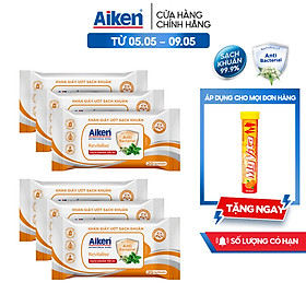 Aiken Combo 6 Gói Khăn Ướt Sạch Khuẩn Chiết Xuất Bạc Hà 20 Tờ/gói