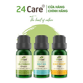 Combo 3 Tinh dầu Sả Chanh + Bạc Hà + Cam Úc 24Care 10ml/Chai