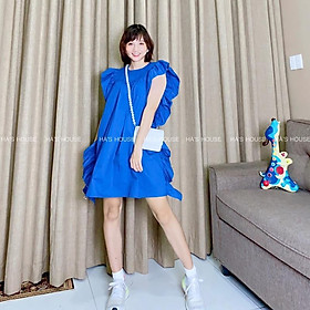 Hình ảnh Đầm babydoll màu xanh tay cánh tiên