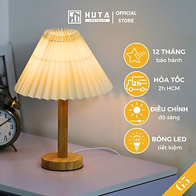 Đèn Ngủ Để Bàn HUTA G5 Gỗ Chao Xếp Ly Vintage Dễ Thương, Decor Trang Trí Phòng Ngủ, Đọc Sách Đầu Giường, Điều Chỉnh Độ Sáng, Đèn Vàng Bóng LED Tiết Kiệm Điện