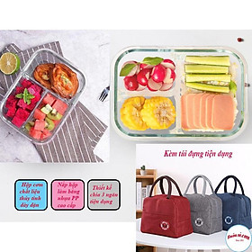 Mua Hộp cơm thủy tinh 3 ngăn chất liệu dày dặn tặng kèm túi cơm giữ nhiệt phong cách Hàn Quốc 00995