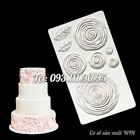 Mua Khuôn silicon làm viền bánh  rau câu  fondant 6 hoa hồng xoáy kèm lá - Mã số 1401