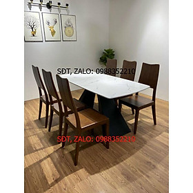 Bộ bàn ăn cao cấp Gỗ Sồi Nga bàn mặt đá chân sắt