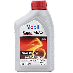 Nhớt Xe Số 4T Mobil Super Moto 20W-50 Tiêu Chuẩn JASO MA2 API SL (0.8L) - Hàng Chính Hãng