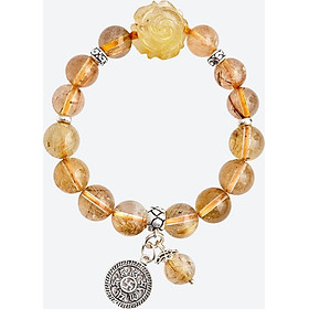 Vòng tay thạch anh tóc vàng charm mẫu đơn Ngọc Quý Gemstones