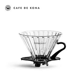 Phễu thuỷ tinh V60 rãnh thẵng đế nhựa đen CAFE DE KONA