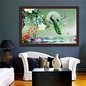 Bức tranh 3D dán tường CHIM CÔNG in giấy ảnh với 2 lựa chọn bề mặt cán lớp PVC gương hoặc màng pvc, MS: 20073641L12
