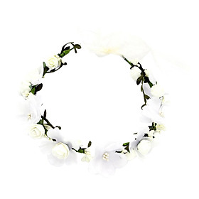 Boho Flower Wreath Headband Bridal Floral Crown Headdress Women for Wedding Bean