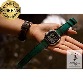 DÂY ĐỒNG HỒ TRỐNG ĐỒNG DÀNH CHO CASIO/SEIKO RAM GREEN DA BÒ THẬT - HÀNG CHÍNH HÃNG