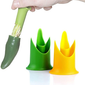 4 pcs corer cho trái cây và rau quả, gợi ý của hạt tiêu, ớt trống, cà chua, cà chua trống, phụ kiện nhà bếp bằng nhựa cho trái cây và rau, dễ dàng để  hạt corer (màu xanh lá cây, vàng)