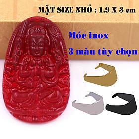 Mặt Phật Quan âm nghìn tay nghìn mắt pha lê đỏ 1.9cm x 3cm (size nhỏ) kèm móc inox vàng, Mặt dây chuyền Quan âm bồ tát