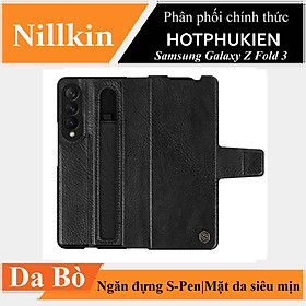 Case bao da leather chống sốc cho Samsung Galaxy Z Fold 3 trang bị ngăn đựng S-Pen hiệu Nillkin Aoge Leather Cover Case (bảo vệ máy cực tốt, chất liệu da thật cao cấp, thiết kế thời trang cá tính) - hàng nhập khẩu