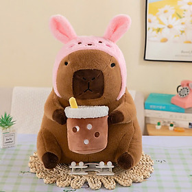GẤU BÔNG CHUỘT LANG NƯỚC CAPYBARA ÔM TRÀ SỮA – THÚ NHỒI BÔNG COSPLAY SIÊU DỄ THƯƠNG | SIÊU MỊN 30CM
