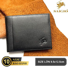 Ví Nam Cao Cấp, Da Bò NAPA Láng Mịn In Caro, Mỏng Nhẹ, Size Lớn, Thiết Kế Đơn Giản - Sang Trọng, Dáng Ngang - Gập 2, Ngăn Đựng Tiền Có Khóa Kéo, Nhiều Ngăn Để Giấy Tờ Tiện Dụng - Hàng Chính Hãng SAIGIO
