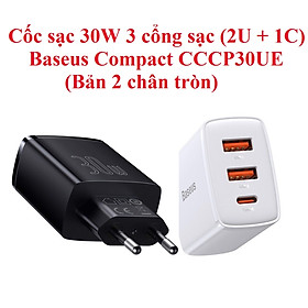 Mua Củ sạc 30W 3 cổng (2U+1C) 2 chân cắm tròn Baseus Compact CCCP30UE - Hàng chính hãng