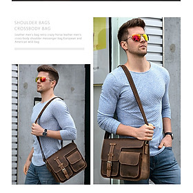 Túi đeo chéo nam dáng ngang BHM1050 chuẩn Da bò sáp thô nguyên tấm, siêu bền bỉ
