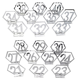 Number 21-40 Acrylic Mirror Surface Hollow-out Hexagon Table Cards Reception Seat Card for Party Wedding Decoration 20PCS/Set