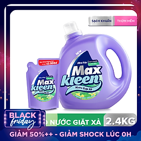 Chai Nước Giặt Xả Maxkleen Hương Vườn Sớm Mai Sạch Khuẩn Thơm Mềm Tiện Lợi & Tiết Kiệm 2.4Kg Tặng Túi 600G