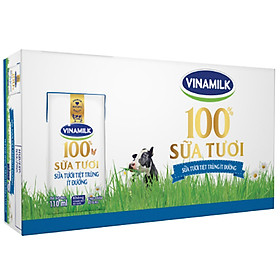 Thùng 48 Hộp Sữa Tươi Tiệt Trùng Vinamilk 100% Ít Đường (110ml / Hộp)
