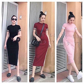 Váy Body Thể Thao Phối Viền Xẻ Đùi - 3 Màu Cá Tính