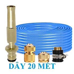️ Bộ dây vòi xịt nước rửa xe, tưới cây , tăng áp 3 lần, loại 20m 206701 đầu đồng, cút đồng+ đai
