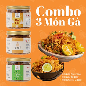 Combo Dùng Thử | 3 Loại Khô Gà 120gr | Kha Gồ | Ăn vặt văn phòng, quà tặng, du lịch, hội họp, đặc sả, món ngon Sài Gòn