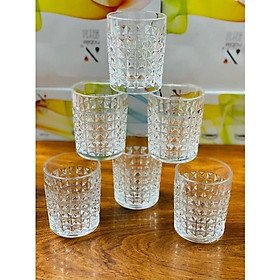 Mua BỘ 6 CỐC THỦY TINH UỐNG NƯỚC HOẶC RƯỢU TÂY VÂN HẠT VIỀN VÀNG SANG TRỌNG