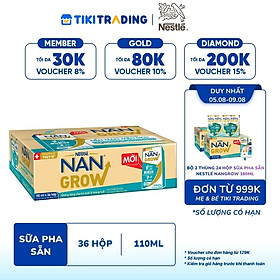 [05-09.08 QT đơn từ 999k] Thùng sữa bột pha sẵn Thực phẩm bổ sung Nestlé NANGROW 9(4x110ml) sữa mát công thức từ Thụy Sĩ với 100% Canxi giúp bé cao lớn vượt trội dành cho bé từ 1 tuổi